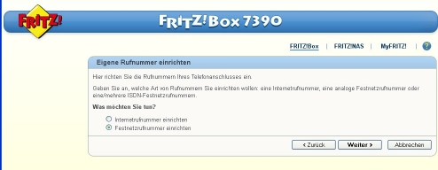 Konfigurationsdialog Fritz-Box 7390