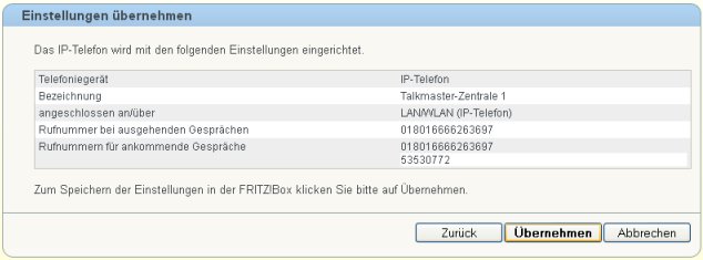 Konfigurationsdialog Fritz-Box 7390
