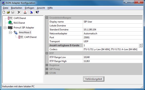Konfigurationsdialog SIP-Adapter